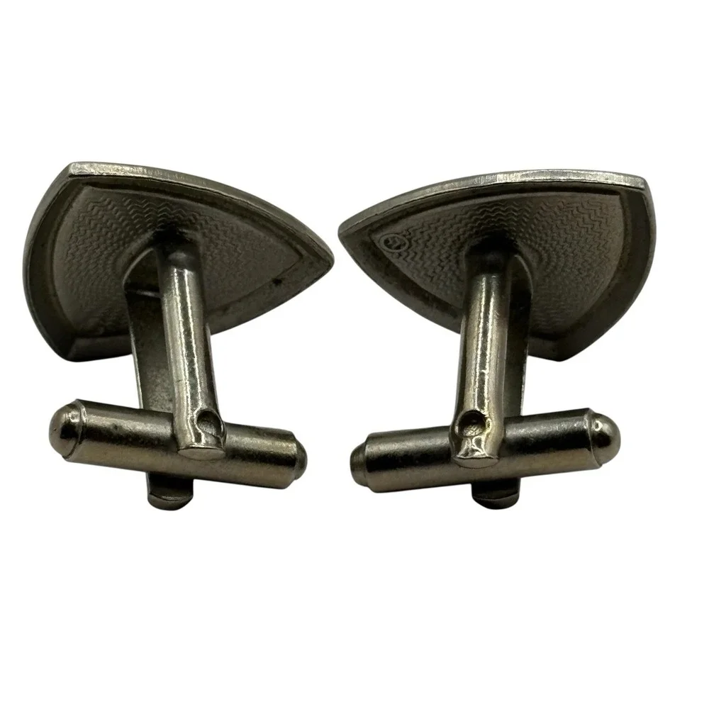 Vintage Cuff Links Brown Leather Formal‎ Shirt Accessory Men's Silver Tone MCM